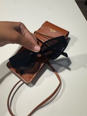 Celine Black Oversized Geometric Sunglasses with Brown Case